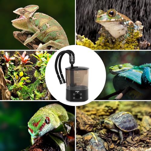 WACOOL Upgraded Digital Timing Reptile Fogger, 4L No Leak Reptile Humidifier with 2 Hose, Top Filling Automatic Terrarium Humidifier Fogger for Reptile Use - size: Double Hose