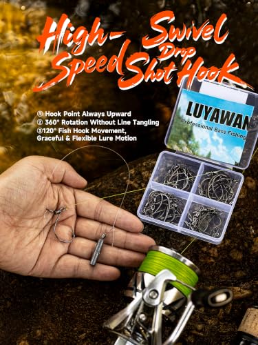 40-Pack Swivel Drop Shot Hooks, Weedless Wide Gap Quick Clip Hooks, Premium Carbon Steel Sharp Anti-Twist Rust-Proof Fishing Hooks, Easy Rigging for Bass Senko Worms Wacky Finesse Fishing - size: Wacky 2/0