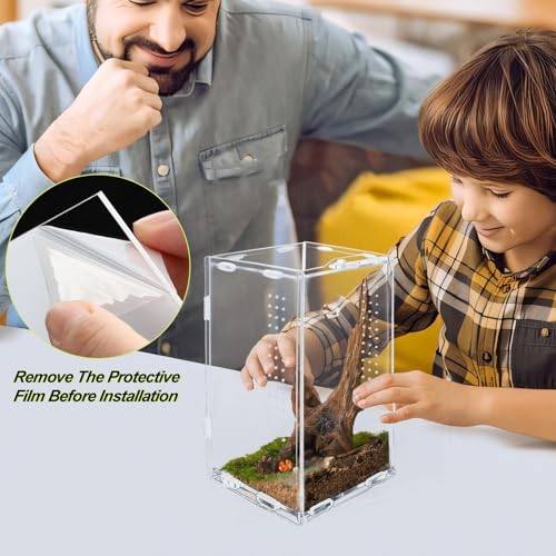 Acrylic Tarantula Enclosure, Micro Habitat Terrarium for Arboreal & Terrestrial Reptiles, Spiders and Invertebrates, Small Acrylic Reptile Enclosure for Jumping Spiders, Amphibians - size: 4 * 4 * 8 inch