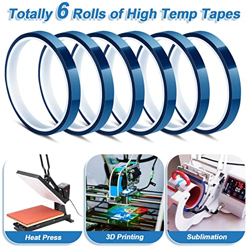 selizo Heat Tape for Heat Press Sublimation, 6 Packs Heat Transfer Tape Heat Resistant High Temperature Adhesive Tape for Dye Sublimation, HTV Craft - color: Blue