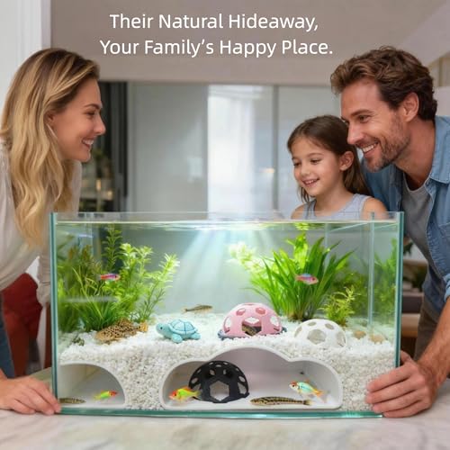 4-Piece Aquarium Fish Tank Cave Set - 1 Large 7.1" Tunnel + 3 Small 2.45" Hideouts | Safe Plastic Decor | Fish & Shrimp Viewing Tunnel for Corydora Catfish, Kuhli Loach (White) - color: White