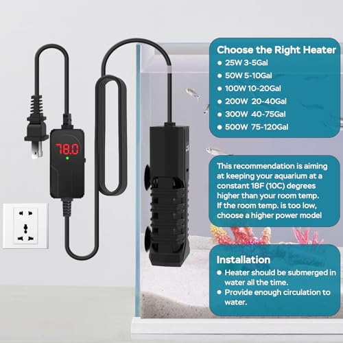 AquaMiracle Aquarium Heater, 100W Submersible Fish Tank Heater with LED Digital Display, Overheat Protection & Auto Power-Off When Out of Water, for Freshwater and Saltwater Fish Tanks (10-20 Gal)
