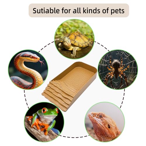 7 PCS Reptile Water Dish Bathing Pool Tortoise Habitat Accessories | plastic,water proof,multi-function,with climbing ramp food dishes reptile plants tweezer,for turtle gecko snake frog - color: faint yellow