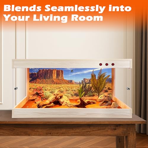 ROYXEN 64 Gallons Reptile Tank, Reptile Enclosure with Lockable Design, Tempered Glass Bearded Dragon Tank for Lizard Habitat (Oak, 40"x20"x19.5") - color: Oak, size: 40"x20"x19.5"