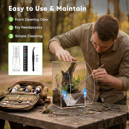 4"×4"×8" Ready-to-Use Acrylic Jumping Spider Enclosure No Assembly Needed | 360° Ventilation, Mini Reptile Terrarium for Jumping Spider, Mantis, Snail – Ideal for Desk, Living Room & Bedroom