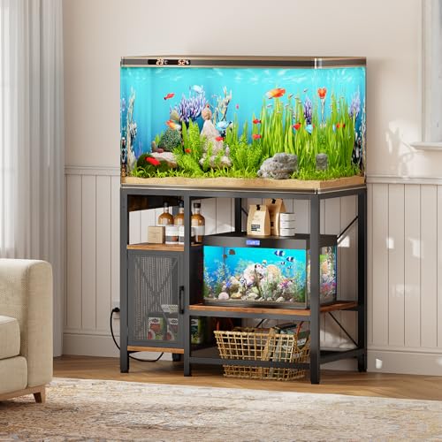 MAHANCRIS 40-50 Gallon Fish Tank Stand, Aquarium Stand with Power Outlet and Storage Cabinet, Heavy Duty Tank Stand Suitable for Turtle Tank, Reptile Terrarium, for Home Office, Rustic Brown FTHR50E01 - color: Rustic Brown, size: 40-50 Gallon