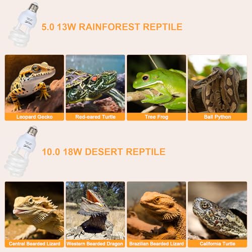 UVB Reptile Light UVA UVB Bulb, 10.0 18W UVB Light for Reptiles Bearded Dragons, UVA UVB Reptile Light Bulb Reptile Lamp for Bearded Dragon Lizards Turtles Snakes Geckos Desert Reptile Tank - size: 10.0-5.51 Inch