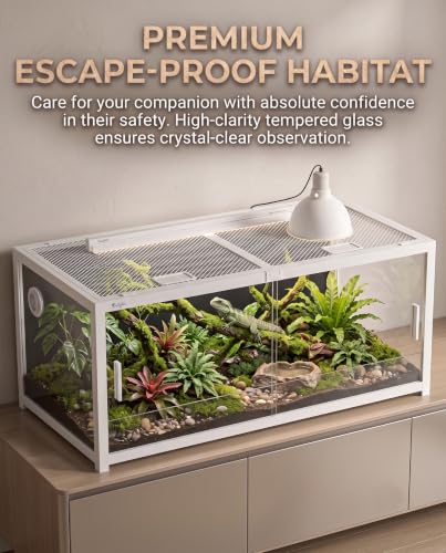 120 Gallon Reptile Tank, 4x2x2 Reptile Enclosure Front Sliding Door | Stackable ventilation 120 Gallon Bearded Dragon Tank anti-escape locks and no-fingerprint handles maximizes UVB transmissionn - color: White, size: 120 Gallon