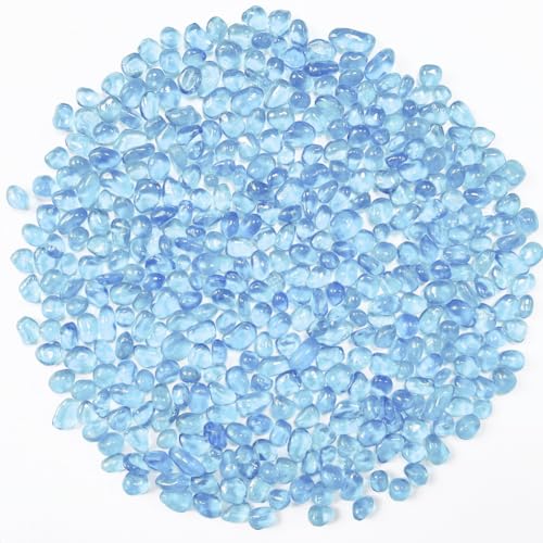 0.88LB Light Blue Fish Tank Gravel Aquarium Glass Stones Sea Glass Pebbles Aquarium Gravel Rocks Fish Tank Rocks, Beads Pebbles Rock Sand Glass Gems Stones for Vase Filler Turtle Fish Tank Decoration - color: Light Blue