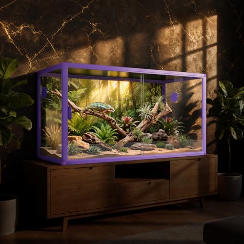 120 Gallon Reptile Tank, 4x2x2 Reptile Enclosure for Bearded Dragon, Snake, Ball Python & Chameleon, Aluminum Alloy Reptile Terrariums Cage with Front Sliding Tempered Glass Doors (Purple) - color: Purple