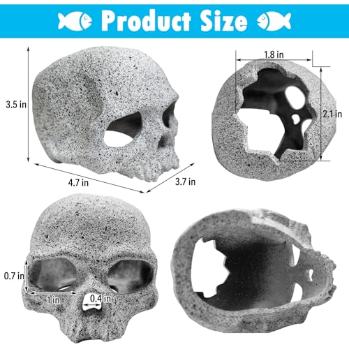 Tfwadmx Aquarium Skull Reptile House Decor Ceramic Head Skeleton Decorations Cave Betta Toys Fish Hideout Stones House for Tank Landscape Decorative Hideout Cave Shelter Shrimp Cichlid Hiding Breeding