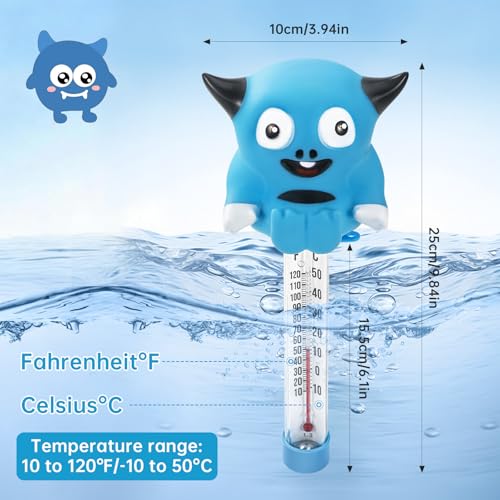 Pool Thermometer Floating, Water Temperature Thermometer with String, Large Size Easy Read & Shatter Resistant Pool Accessories for Ice Bath & Hot Tub, Outdoor & Indoor Swimming Pool, Spas(Monster) - color: Monster