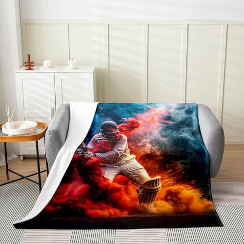 Erosebridal Cricket Flannel Blanket Cricket Keeper Fleece Blanket,40"X50",Cool Sports Fuzzy Plush Throw for Sofa Touch,Ball Games Sherpa Blankets - color: Red,blue White, size: 40x50