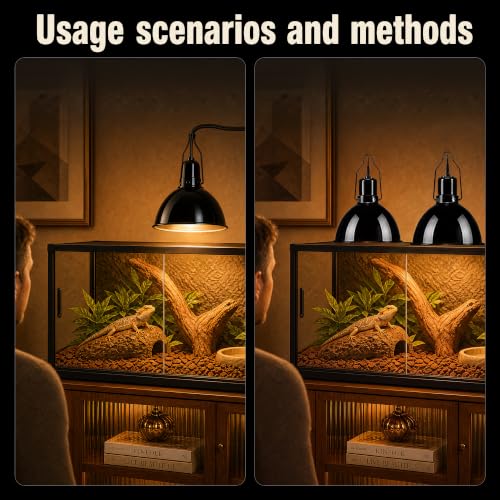 Happy Herps 8.5" Reptile Heat Lamp Fixture for Light/Heat Lamp/UVB Light | Independent switch, E26 ceramic socket, aluminum reflector, fully assembled, fits glass terrariums, 160W max - size: 8.5IN