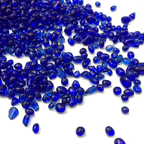 KISEER Clear Aquarium Glass Stone Bulk 1 LB Sea Glass Beads Gems Marbles Pebbles Gravel Rock for Aquarium, Fish Tank, Garden, Vase Fillers, Succulent Plants Decor (Blue) - color: Blue