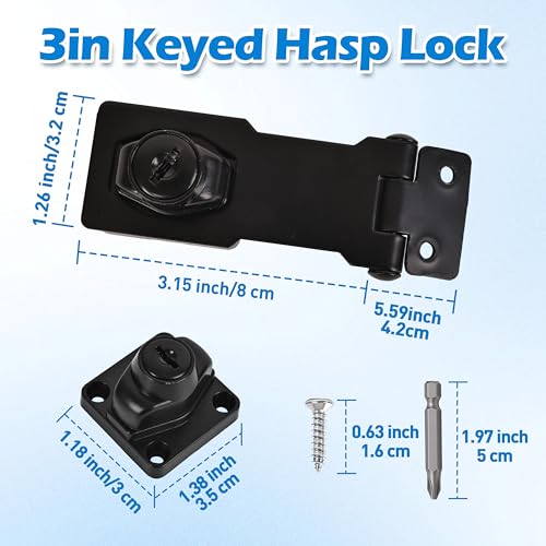 1 Pcs keyed Hasp Lock,3 inch keyed hasp Locks Twist knob keyed Locking hasp for Cabinet Small Door,Hasp Lock with Keys,Metal Safety Hasp Latches (1 Pcs Black, 3 inch) - color: 1 Pcs Black, size: 3 Inch