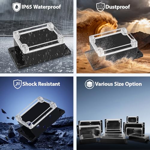 Project Box IP65 Waterproof ABS Plastic Electrical Junction Box with Clear Cover Enclosure with Fixed Ear, Black 4.5"x 3.5"x 2.1"(115x90x55mm)(Pack of 1) - color: 1 pack, size: 4.5"x 3.5"x 2.1"