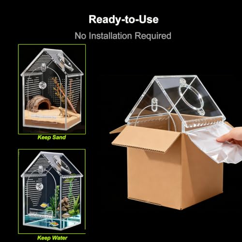 Jumping Spider Enclosure Kit Acrylic Terrarium No Assembly Required | Escape-proof Ventilated Habitat for Spiderlings, Front & Feeding Magnetic Doors, 360° Clear Acrylic for Easy Observation