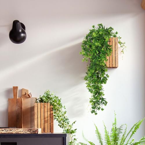 RECUTMS Fake Hanging Plants 2Pcs Outdoor Greenery Artificial Hanging Flower for Outdoors Hanging Basket Artificial Hanging Plants Plastic Home Garden Wedding Party Shelf Aesthetic Decorations(Green) | Faux Green Flowers with Eucalyptus Leaves UV Resistant