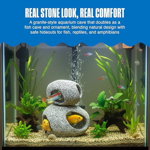 Penn-Plax Deco-Replicas Granite Stone Hideaway, 2 Piece Aquarium Decor Set - Durable, Stackable Fish Cave Ornament for Freshwater & Saltwater Tanks - Ideal for Reptiles & Amphibians, 4 & 5 Inches - size: Large & Extra Large