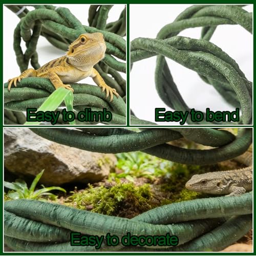 Reptile Vines,Flexible Reptile Climbing Jungle Vine Branch with Suction Cups,Bearded Dragon Terrarium Vines Leaves Plants Decor Tank Accessories for Chameleon Snake Gecko Lizard - color: Green
