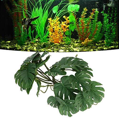 GLOGLOW Reptile Silk Plant Leaves, Jungle Vines Plastic Terrarium Plant Leaves Simulation Aquarium Decoration Tree Branch with Suction Cup for Terrarium Fish | Plastic Simulation Turtle Back Leaf, Jungle Vines Reptile Tank Decor, Rainforest Habitat Access