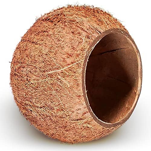 SunGrow Coconut Shell House for Gecko, Snake & Ball Python, Raw Coco Husk, Pet Hiding House, Climber or Chew Toy, for Reptiles, Amphibians (Coco Bowl)