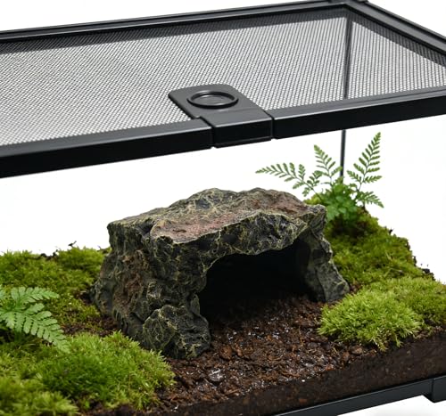 M2cbridge Fish Reptile Hideout Cave Terrarium Amphibians Habitat | Natural color careful craft, resting spot, solid and sturdy, water dish - style: Cave+ Water Dish