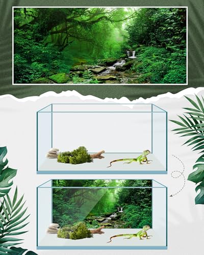 4 Pcs 48 x 18 Inch Reptile Habitat Background with Nano Glue Gobi Sun Black Stone and Tree Fern Stream Terrarium Background Polyester Durable Aquarium Accessories - color: Style3, size: 48 x 18 Inch
