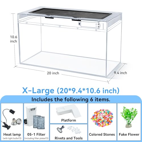 20x10.6x9.4'' Turtle Tank Kit with Heating Lamp & Filter | High-definition kit includes heating lamp, filter, and ventilation. Heat-resistant, complete setup for easy turtle care. - size: 20x10.6x9.4 Inch