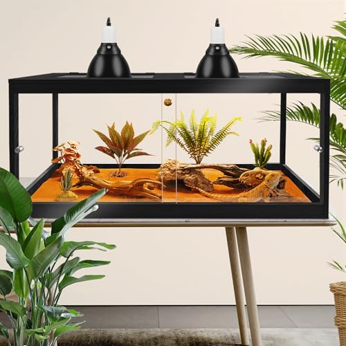 Bearded Dragon Tank 81 Gallon, 48 x 20 x 20 Inch Wooden Reptile Enclosure with Metal Mesh Top, Clear Acrylic Sliding Doors and Lock, Large Lizard and Snake Tank, Black - color: Black, size: 81 Gallons