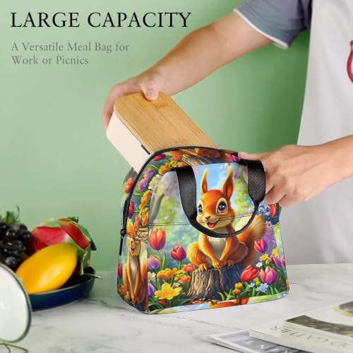 Spring Squirrel Flowers Lunch Bag for Women Men | Insulated Lunch Box Leakproof Food Meal Containers Reusable Foldable 6L Capacity Lunch Tote Bags for Work Picnic Travel - color: style-10