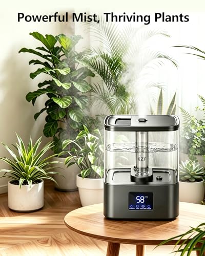 KZF 4L Top Fill Humidifiers for Bedroom & 40H Runtime - Cool Mist Humidifier, 3 Mist Levels, 8H Timer, Essential Oil Tray, Humidity Display, Quiet for Baby, Plants, Large Room (Black, 4L) - color: Black