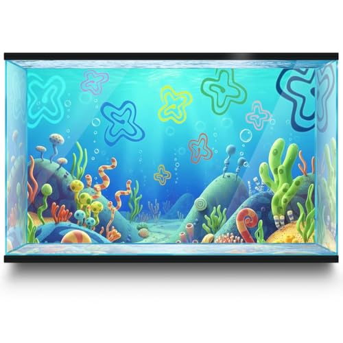 Aquarium Background Stickers for 30-60 Gallon Tanks, Cartoon Underwater Self-Adhesive Fish Tank Reptile Terrarium Decor Poster (48 x 24inches / (120 x 60 cm)) - size: 48 x 24inches / (120 x 60 cm)