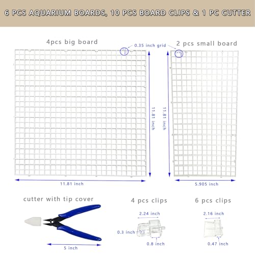 Aquarium Cover Kit, 6 Customizable Plastic Grid Aquarium Lid with 0.35Inch Hole, 10 Clips & Cutter, Fish Tank Hood Terrarium Turtle Tank Top Cover Jump Guard for Most Tanks
