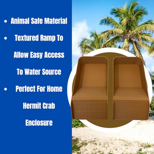 Hermit Crab, Lizard, Turtle, Amphibian XL Watering Pool | Platform Pool Accessory with Access Ramp for Pet Habitats | 9.75" x 5" | Made in USA (X-Large) (Salt + Fresh, Tan) - color: Salt + Fresh, Tan