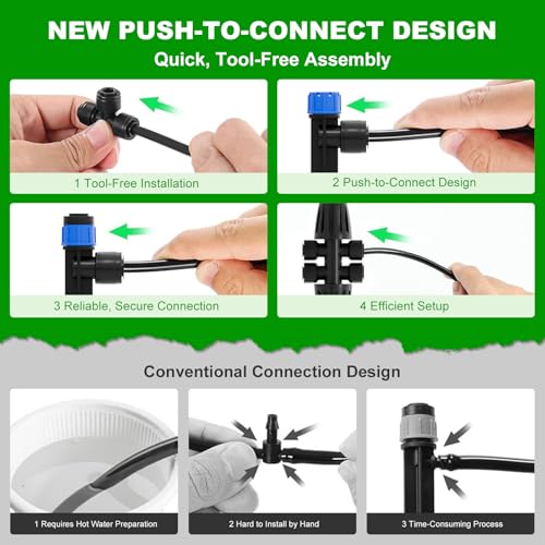 2026 Upgrade 256FT Quick-Connect Drip Irrigation System Kit with 1/4” & 1/2” Fast-Lock Tubing, Adjustable Emitters & Sprinklers for Garden & Greenhouse - size: 256 FT