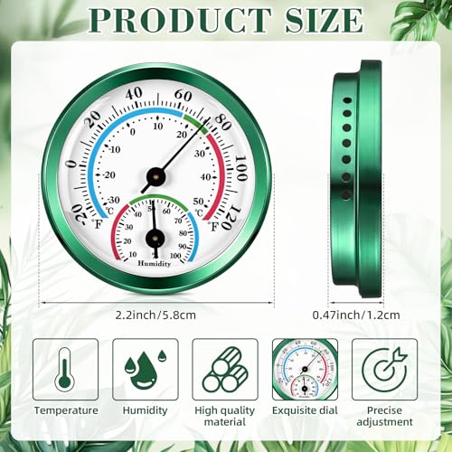 Weewooday 3 Pcs Indoor Outdoor 2 in 1 Mini Thermometer Green,2.2 Inch | Analog Dial for Home Office Greenhouse Basement, Temp Humidity Combo Meter, No Battery Mechanical Design, Easy Wall Hanging - color: Green, size: 2.2 Inch