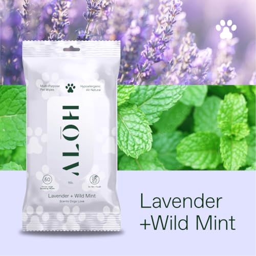 ALŌH Hypoallergenic Pet Wipes for Dog, Lavender & Wild Mint, All-Natural | Grooming & Cleaning Wipes for Paws, Butt, Face & Body - Sensitive Skin Safe with Coconut & Avacado Oil - 50 Wipes - color: Lavender + Wild Mint (1 Pack)