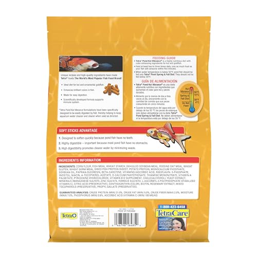 Tetra Pond Koi Vibrance Soft Sticks, Floating Pond Fish Food, 2.42 lbs | Daily Diet for Koi Fish and Ornamental Goldfish, Feed When Water is Above 50 Degrees, Highly Digestible, Clean & Clear Water - size: 2.42 Pound (Pack of 1)