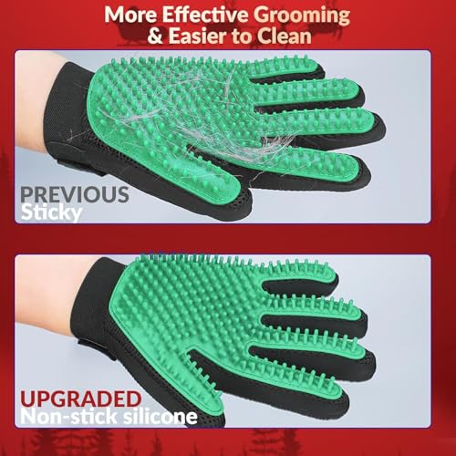 Pet Hair Removal Glove with 255 Silicone Tips for Dogs & Cats, Right Green | 2-in-1 Deshedding & Massage Mitt, 5-Finger Flexible Design, for Bathing & Grooming, Safe for Long/Short/Curly Hair Pets - color: Green