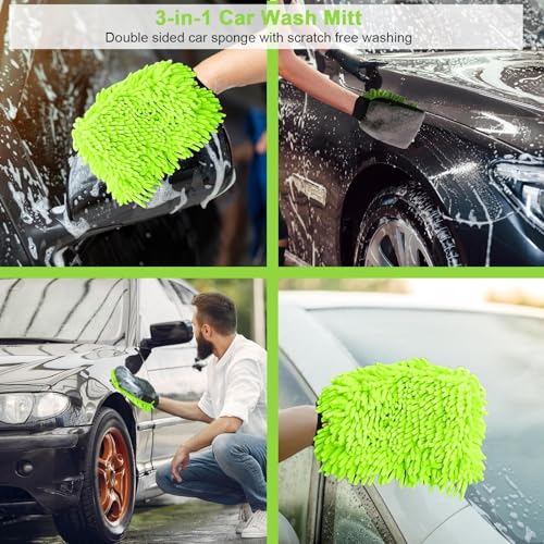 Collapsible Car Wash Bucket with Microfiber Mitt, 10L (2.6 Gallon) Portable Water Buckets with Handle for Car Wash Household Cleaning, Multiuse Collapsible Water Buckett and Car wash mitt - Green - color: Green