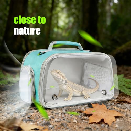 WEVONIGU Scratch-Resistant Bearded Dragon Backpack Foldable Gecko Carrier Ventilation Travel Bag with Clear View Window Dual Carry Cage Options for Travel Hiking & Vet Visits - color: Green, size: 8.0"L x 7.0"W x 5.0"H
