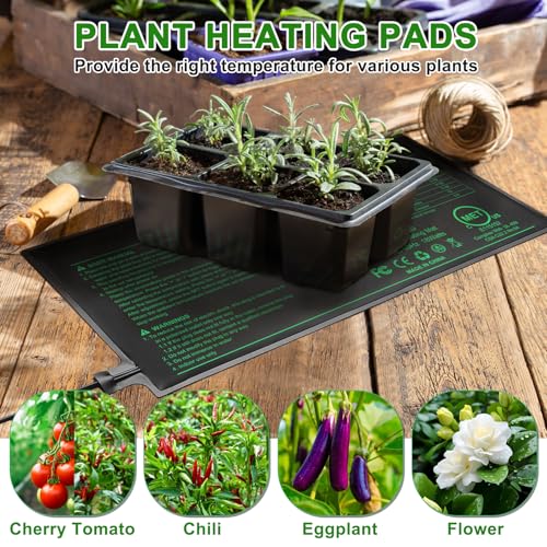 Seedling Heat Mat with Built-in Temperature Controller (2 Pack), 10" x 20.75" Plant Heating Pad with Thermostat for Indoor Seed Starting Germination Hydroponics Waterproof - size: 10" x 20.75" in Thermostat 2 Pack