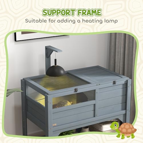 40.5”H Reptile Enclosure with Shelf, Lockable Top, Basking Area & Hide Box, Large Tortoise Habitat for Indoor Use, Wooden Cage for Bearded Dragon, Lizard, Gecko - color: P-4