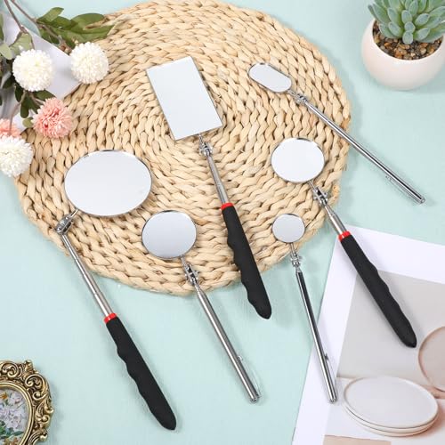6 Pcs Telescoping Inspection Mirror Set | 360 Rotation Retractable Mechanical Mirror Tool Telescoping Inspection Mirrors Tool with Long Handle