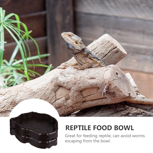 Outanaya 2pcs Reptile Feeding Bowl for Pet and Lizard, Nonporous Synthetic Resin Food and Water Dish, Black Cage Feeder to Avoid Worms Escaping, for Feeding Scenario