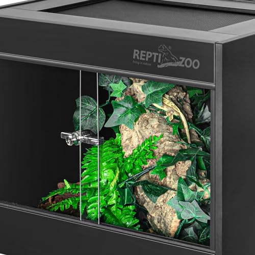 REPTI ZOO 34 Gallon PVC Reptile Terrarium, 24x18x18” Leopard Gecko Tanks with Glass Sliding Door & Top Screen Ventilation, Reptile Enclosure for Bearded Dragon Hermit Crab - style: 24x18x18"