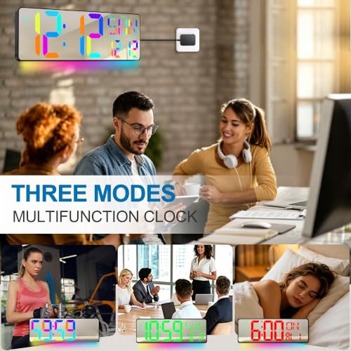 17.2 Inch Large Digital Wall Clock with Remote Control, Extra Large LED Display Wall Clock with Auto Dimming, Date Day Temperature, Countdown Timer, Alarm Clock for Gym Office Classroom (RGB) - color: Rgb