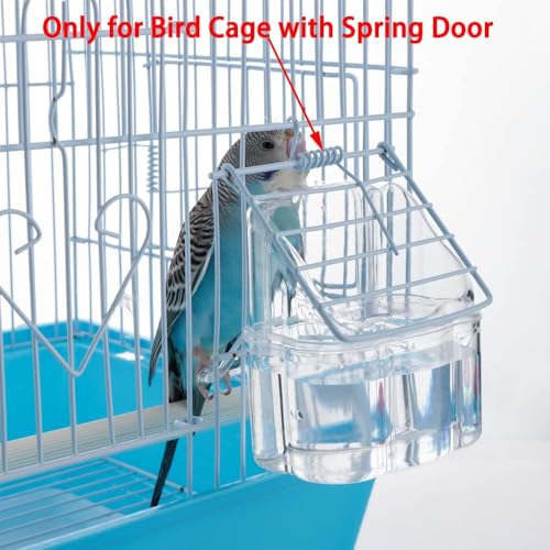 Lot of 4 Acrylic Clear Plastic Seed Food Water Feeder Hood Cups for Bird Parrot Cage with Spring Lock Feeder Doors